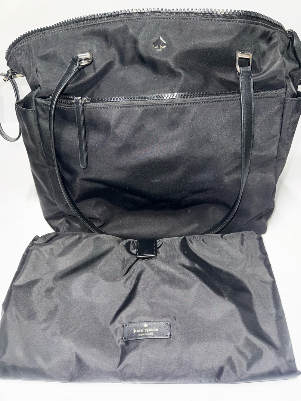 Kate Spade New York Black Nylon Diaper Bag Tote w/ Changing Pad Large Baby Bag